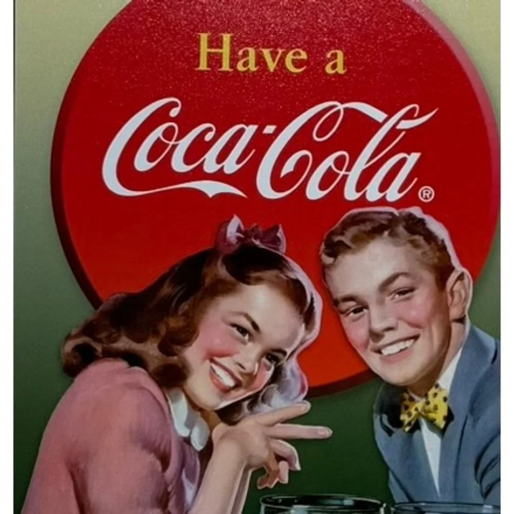 Coca-Cola Vintage Style Metal Tin Sign Retro Couple Wall Decor 16x12